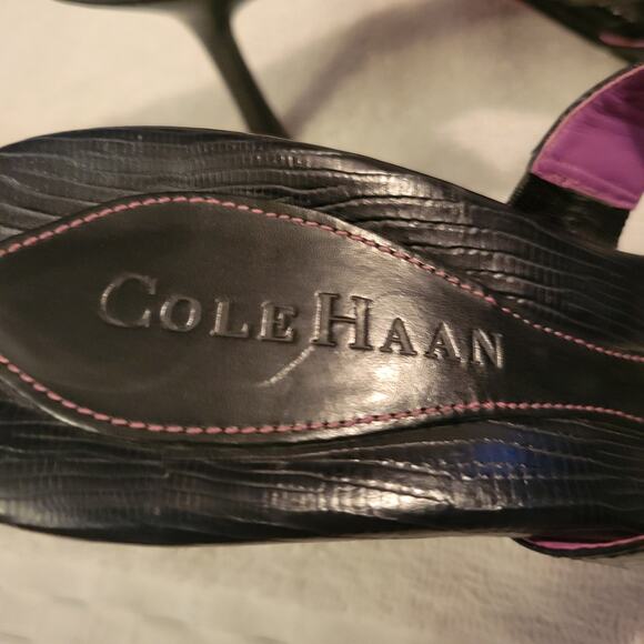 Cole Haan Black Leather Strappy Heeled Open-Toe & Back Shoes Size 7 B - Picture 3 of 9